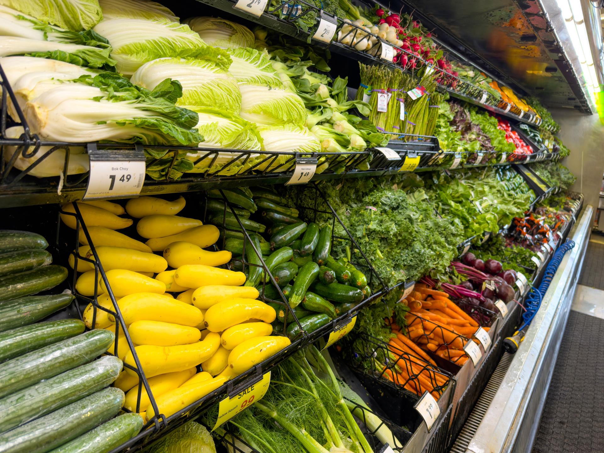 Fresh Vegetables Displayed in Grocery Store
