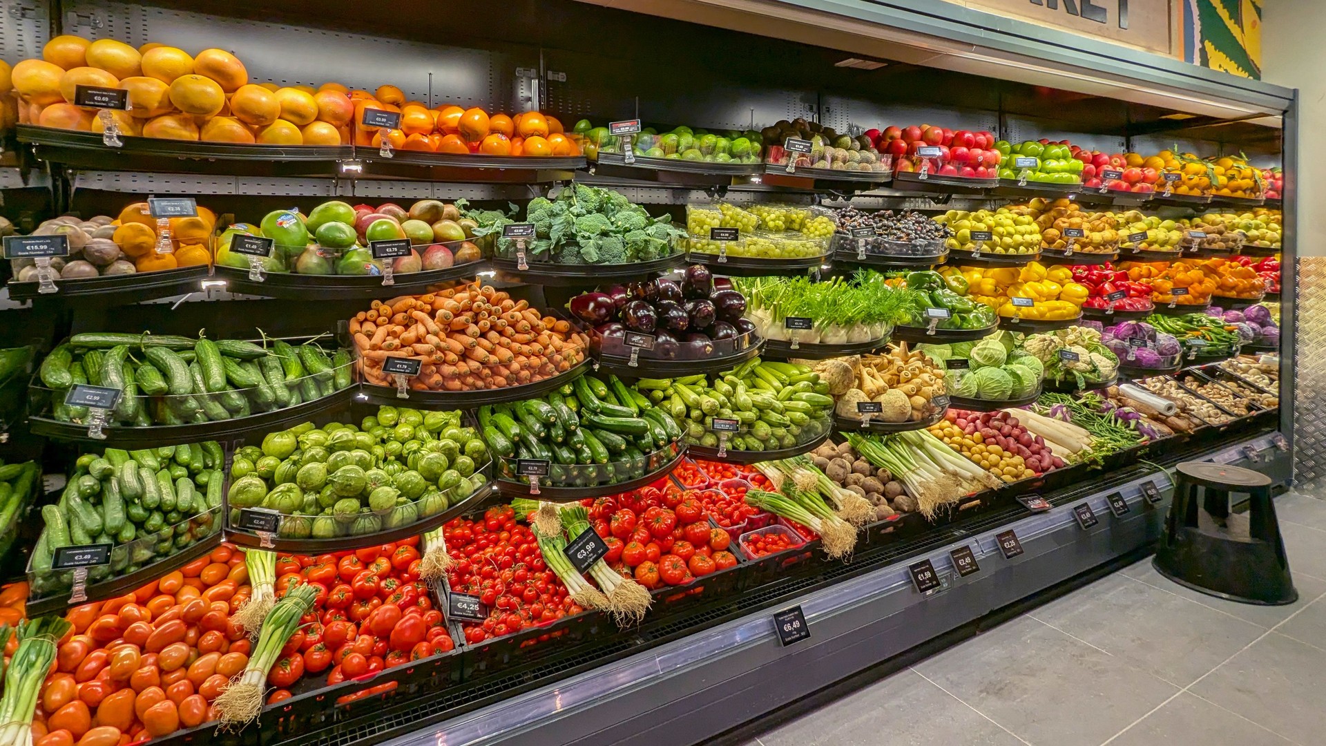 Colorful Fresh Produce Display in Grocery Store